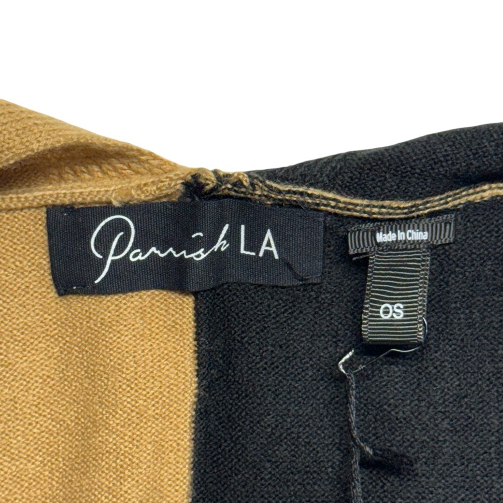 Parrish LA Stevie Poncho Wrap Black Camel Tan White Stripe OS Colorblock Winter - Picture 7 of 10